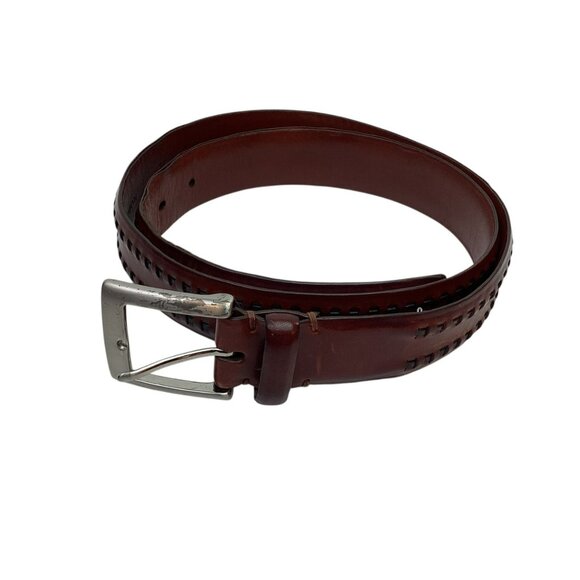 John W. Nordstrom Brown Leather Belt Woven Detail Mens 36 Handcrafted In USA - Picture 1 of 9